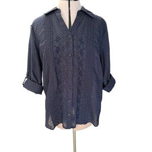 Christopher & Banks women's size XL top Black & white polka dot collar button up